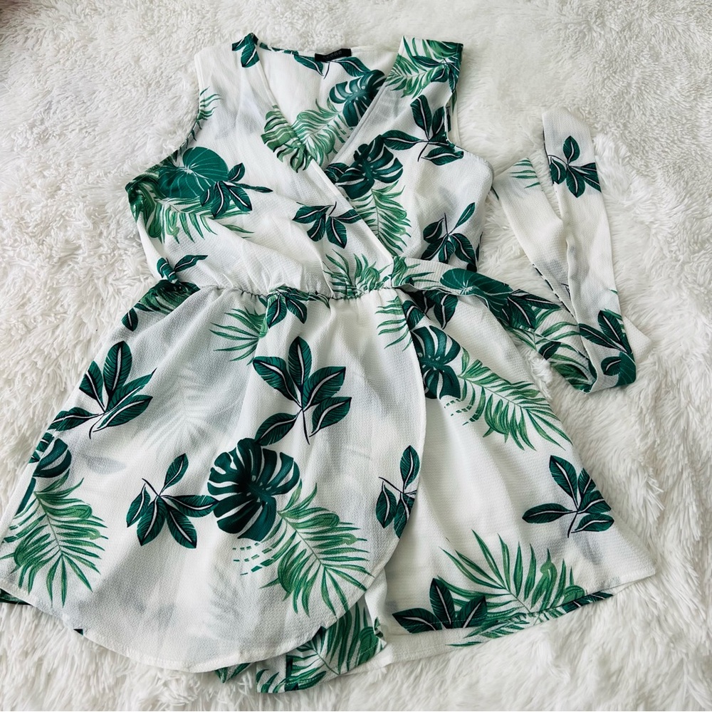 Tropical Leaf Print Wrap Dress